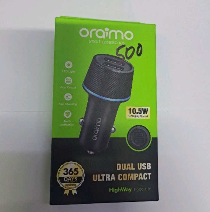Oraimo Dual USB Car Charger 10.5W (OCC-21D) - Image 2